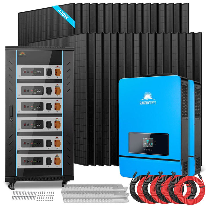 OFF GRID SOLAR KIT 20KW 48VDC 120V/240V LIFEPO4 30.72KWH LITHIUM BATTERY 32 X 450 WATTS SOLAR PANELS