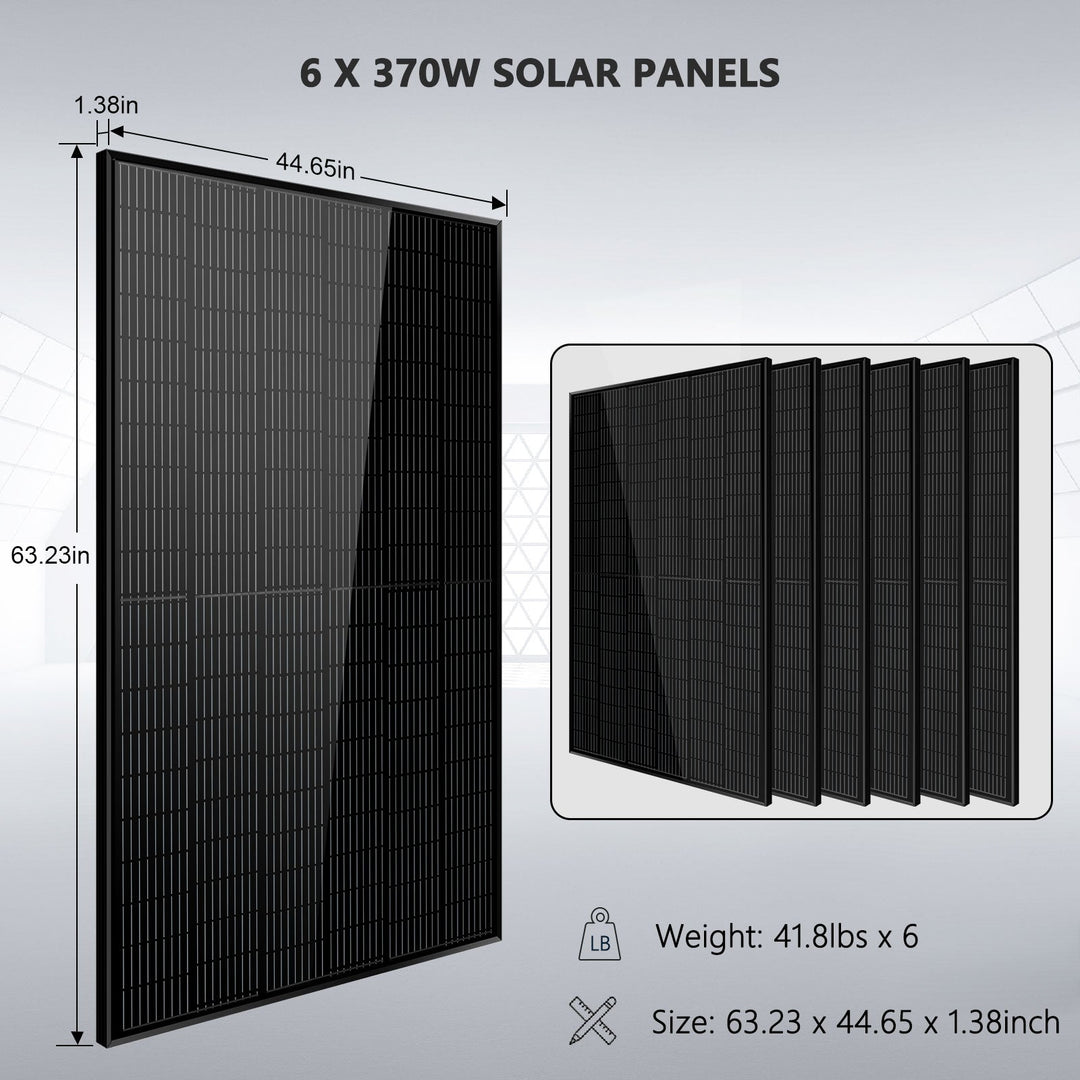 Off-Grid Solar Kit 5000W 48VDC 120V 10.24KWH PowerWall Lithium Battery 6 X 370 Watts Solar Panels SGM-5K10M