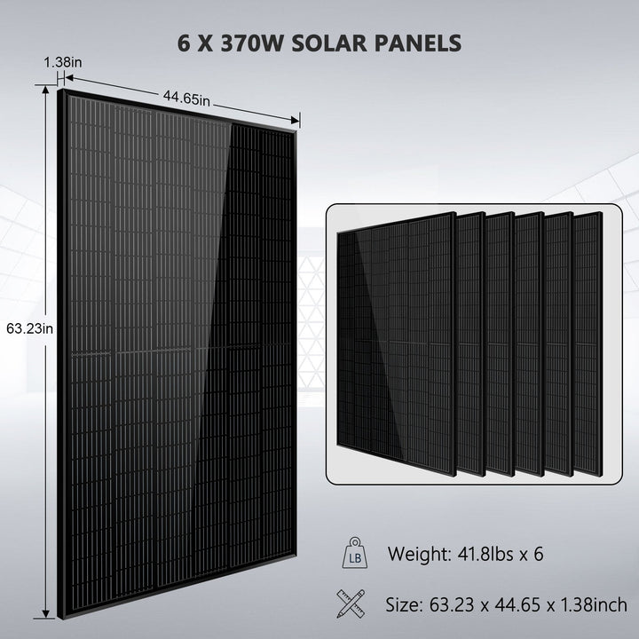 Off-Grid Solar Kit 5000W 48VDC 120V 10.24KWH PowerWall Lithium Battery 6 X 370 Watts Solar Panels SGM-5K10M