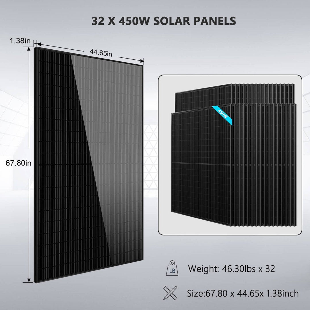 OFF GRID SOLAR KIT 20KW 48VDC 120V/240V LIFEPO4 30.72KWH LITHIUM BATTERY 32 X 450 WATTS SOLAR PANELS
