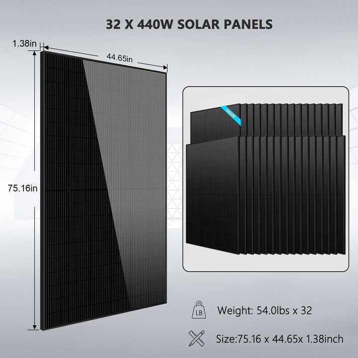 OFF GRID SOLAR KIT 20KW 48VDC 120V/240V LIFEPO4 30.72KWH LITHIUM BATTERY 32 X 450 WATTS SOLAR PANELS