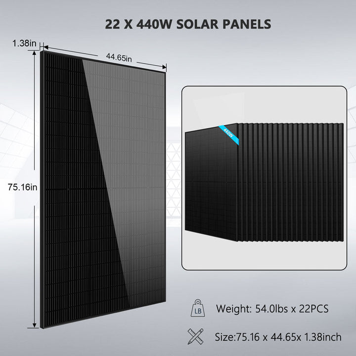 Off Grid Solar Kit 13000W 48VDC 120V/240KWH LiV LifePo4 25.6thium Battery 22 X 450 Watts Solar Panels SGR-13K25E