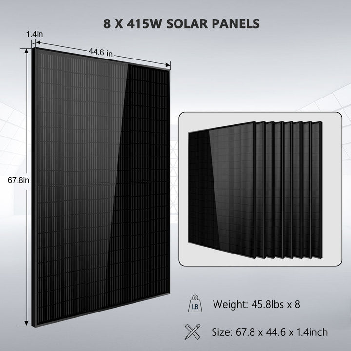Off-Grid Solar Kit 6500W 48VDC 120/240VAC LifePo4 10.24KWH Lithium Battery 8 X 415W Solar Panels SGR-6510E