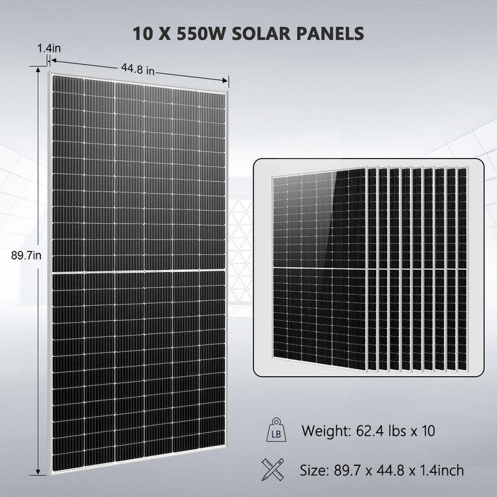 OFF GRID SOLAR KIT 10 X 550 WATTS SOLAR PANELS 4 X 5.12KWH POWERWALL LITHIUM BATTERY 10KW SOLAR INVERTER 48VDC 120V/240V SGM-10K20