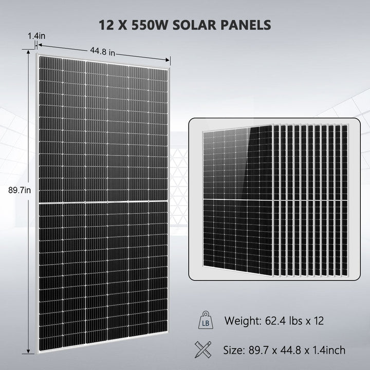 OFF GRID SOLAR KIT 12 X 550 WATTS SOLAR PANELS 25.6KWH LITHIUM BATTERY 10KW SOLAR INVERTER 48VDC 120V/240V