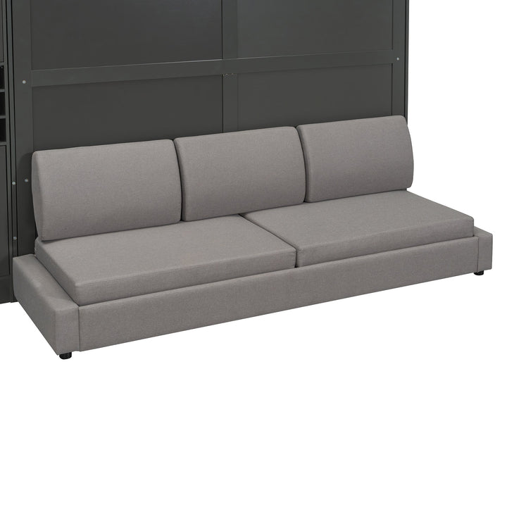 Queen Size Murphy Bed Wall Bed with Sofa , Shelves USB & Light ,Gray
