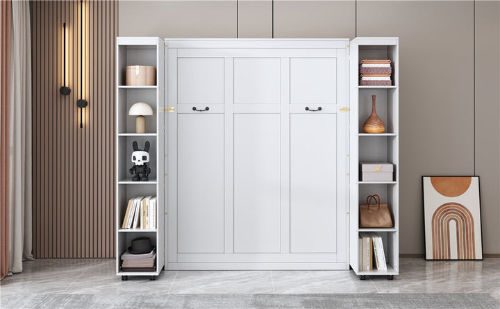 Queen Murphy Bed Wall Bed with Storage Doors, White
