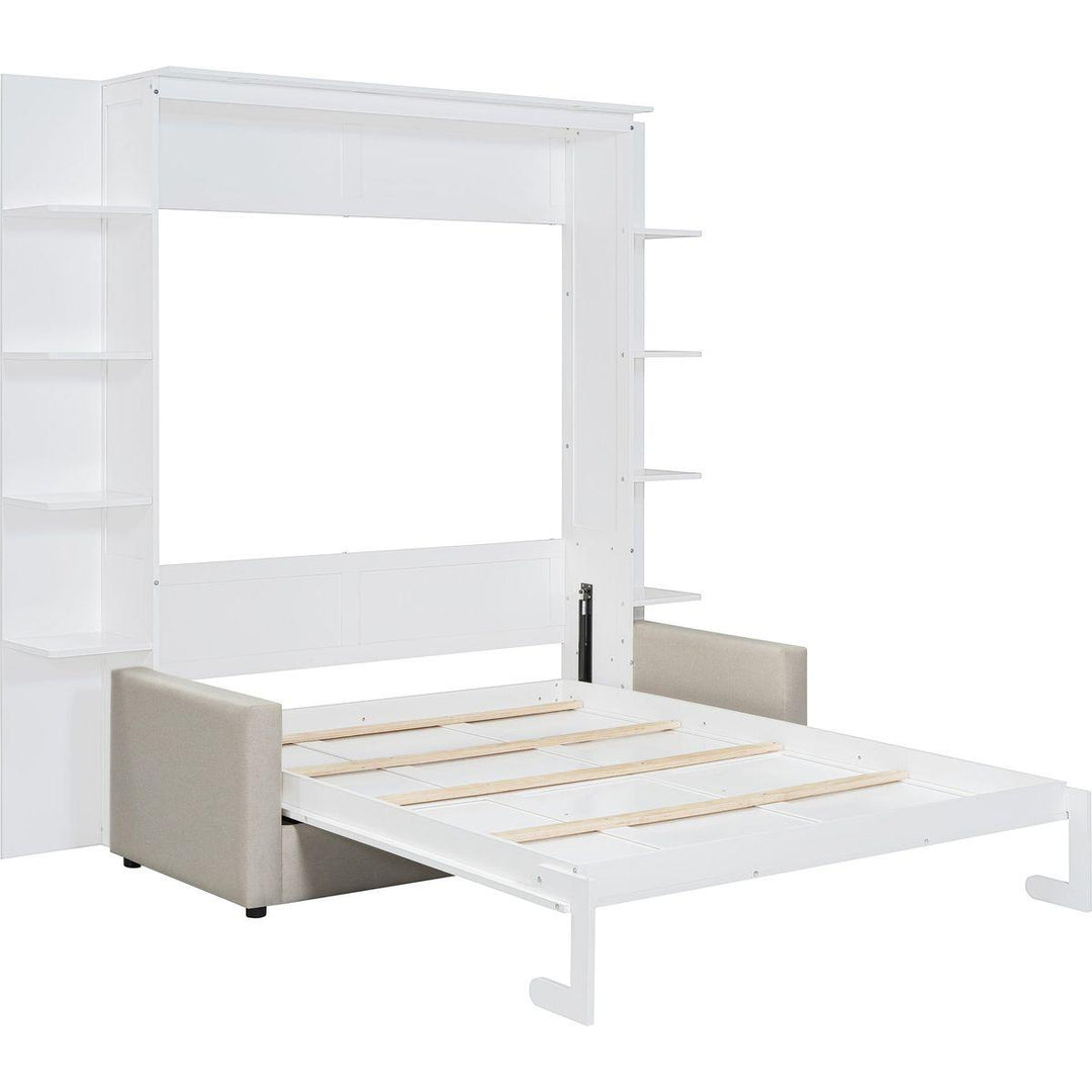 Queen Size Murphy Bed Wall Bed with Sofa,White