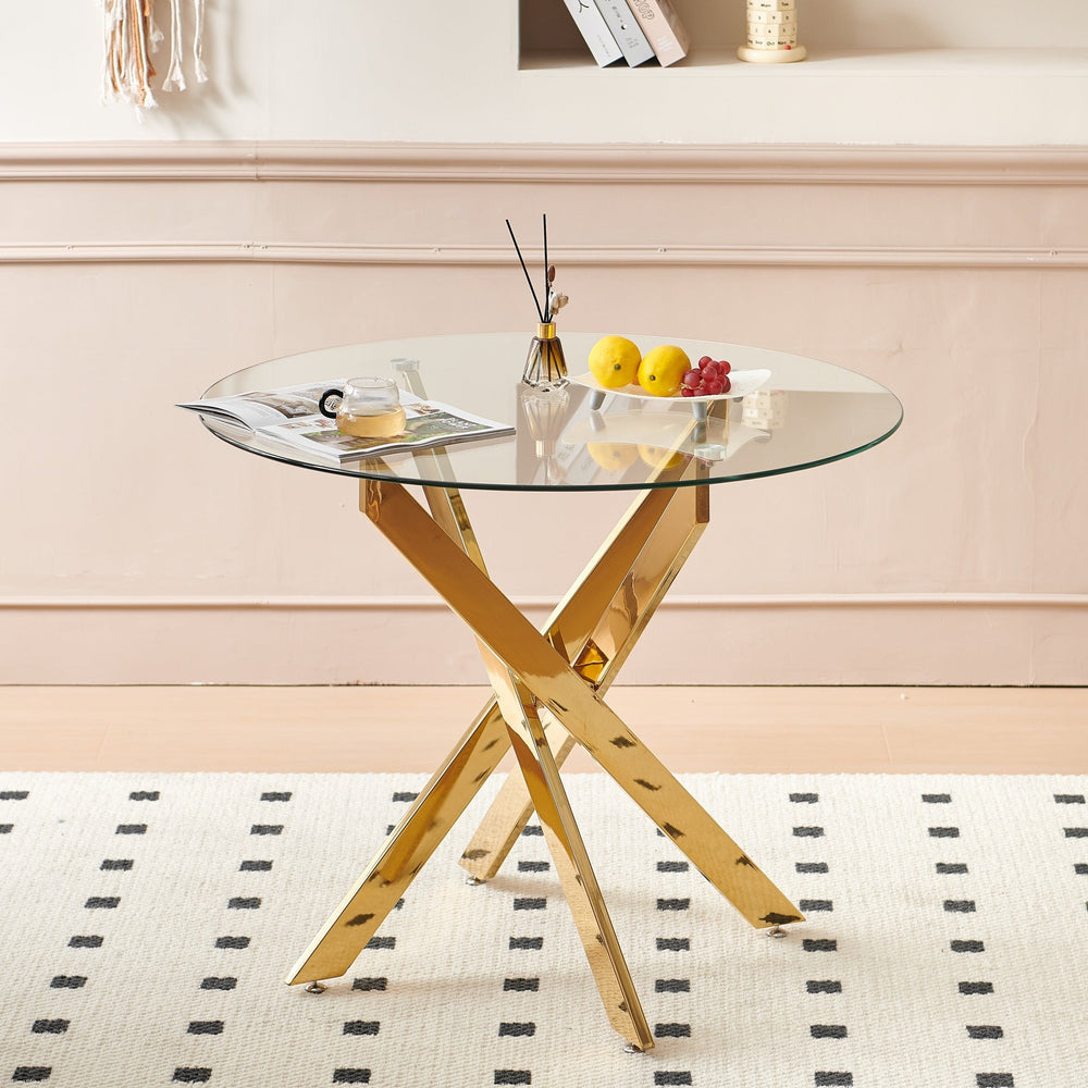 Streamdale Furniture 1+2,3pieces dining set, Table metal leg Mid-century Dining Table for 4-6 people With Glass Table Top, Pedestal Dining Table, End Table Leisure Coffee Table W234S00095