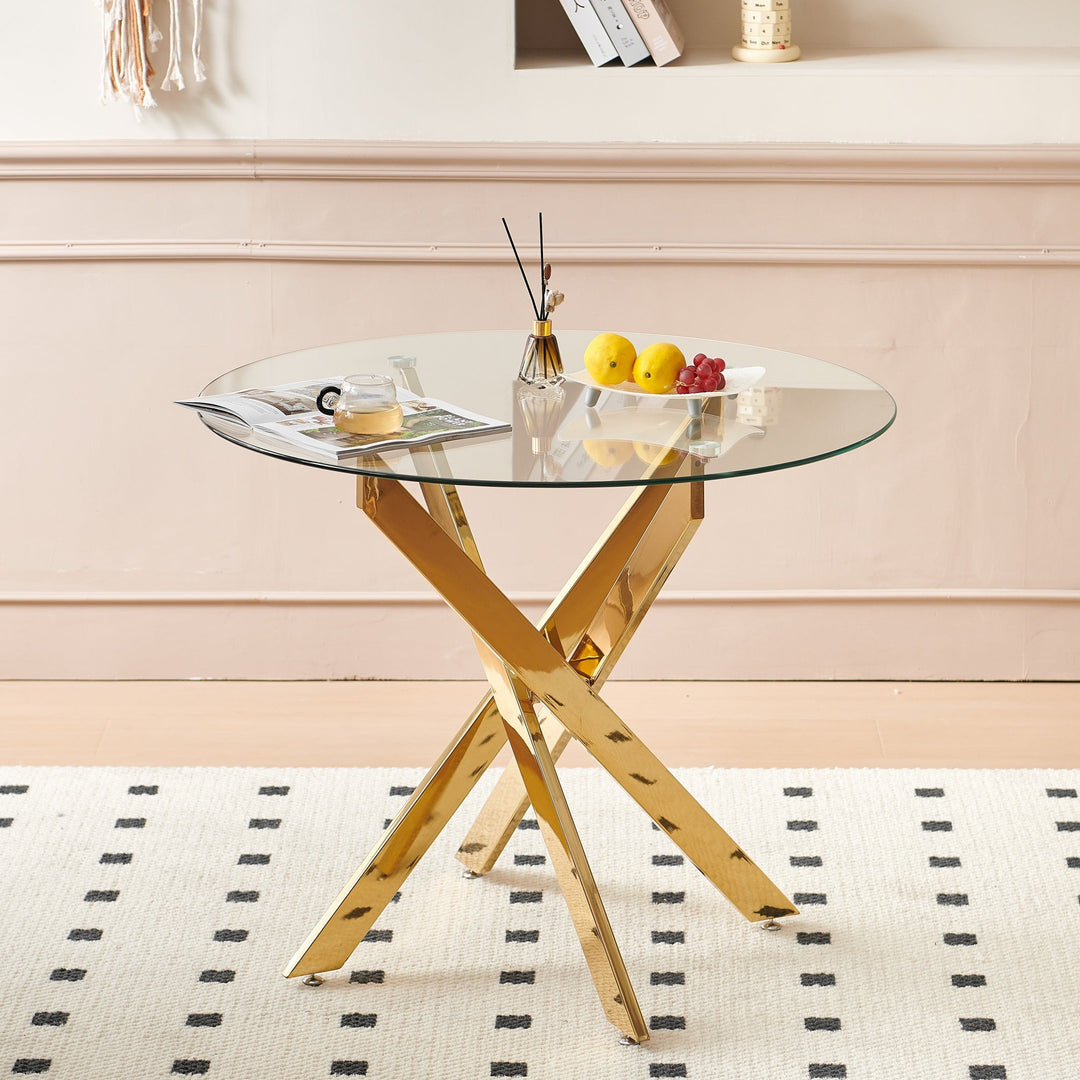 Streamdale Furniture 1+2,3pieces dining set, Table metal leg Mid-century Dining Table for 4-6 people With Glass Table Top, Pedestal Dining Table, End Table Leisure Coffee Table W234S00095