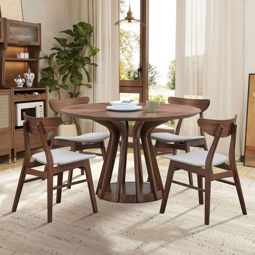 Streamdale Furniture (1 Table+4 Chairs)Modern Dining Table Set of 5 pcs,Wooden Dining Table and Upholstered Chairs for Living Room,Round Kitchen Set with Sturdy Legs for Restaurant,Walnut W2582S00125
