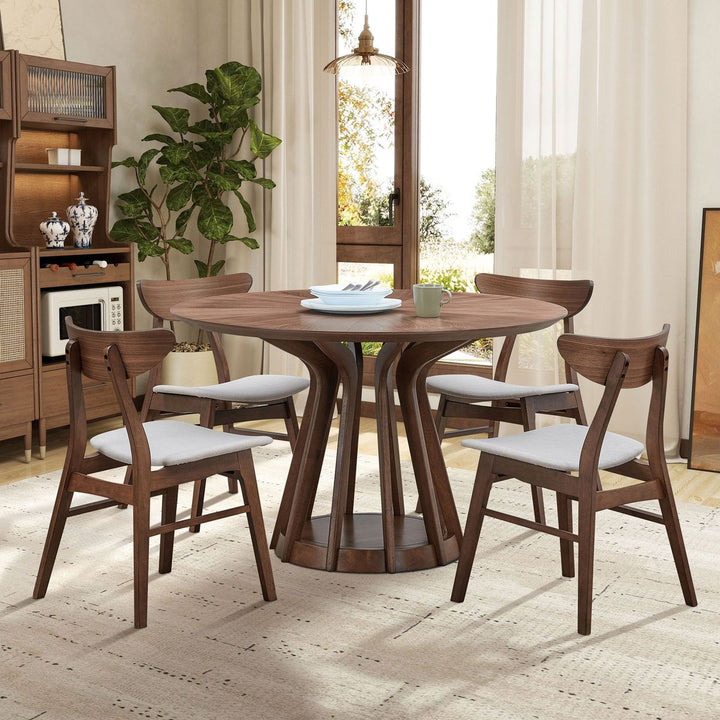 Streamdale Furniture (1 Table+4 Chairs)Modern Dining Table Set of 5 pcs,Wooden Dining Table and Upholstered Chairs for Living Room,Round Kitchen Set with Sturdy Legs for Restaurant,Walnut W2582S00125