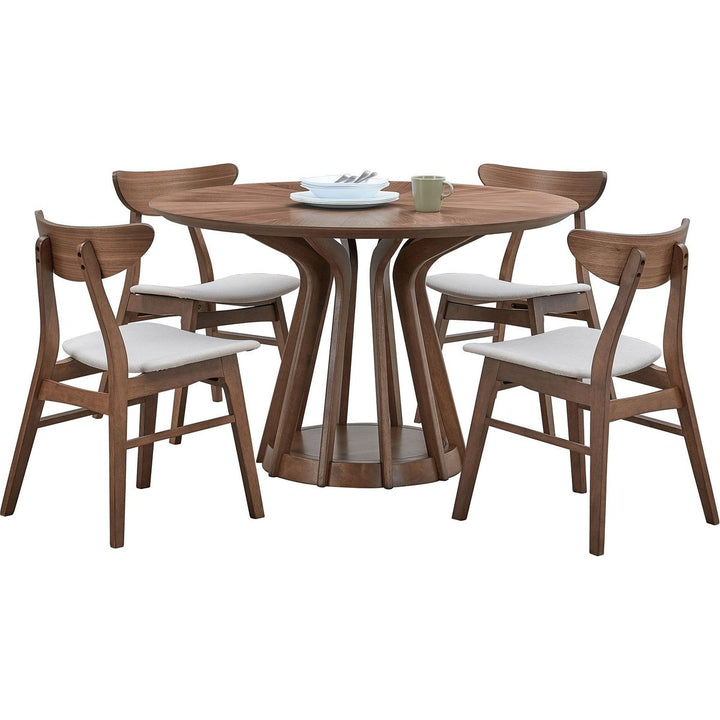 Streamdale Furniture (1 Table+4 Chairs)Modern Dining Table Set of 5 pcs,Wooden Dining Table and Upholstered Chairs for Living Room,Round Kitchen Set with Sturdy Legs for Restaurant,Walnut W2582S00125