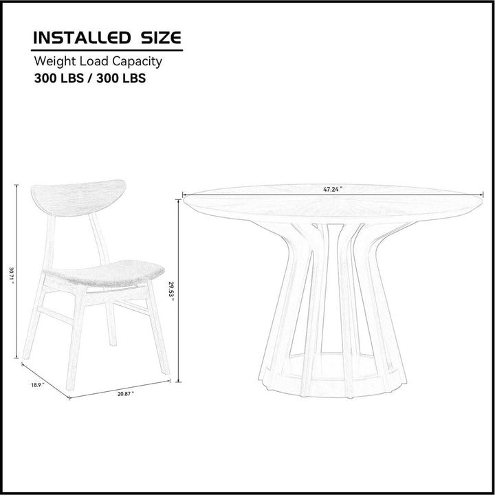 Streamdale Furniture (1 Table+4 Chairs)Modern Dining Table Set of 5 pcs,Wooden Dining Table and Upholstered Chairs for Living Room,Round Kitchen Set with Sturdy Legs for Restaurant,Walnut W2582S00125