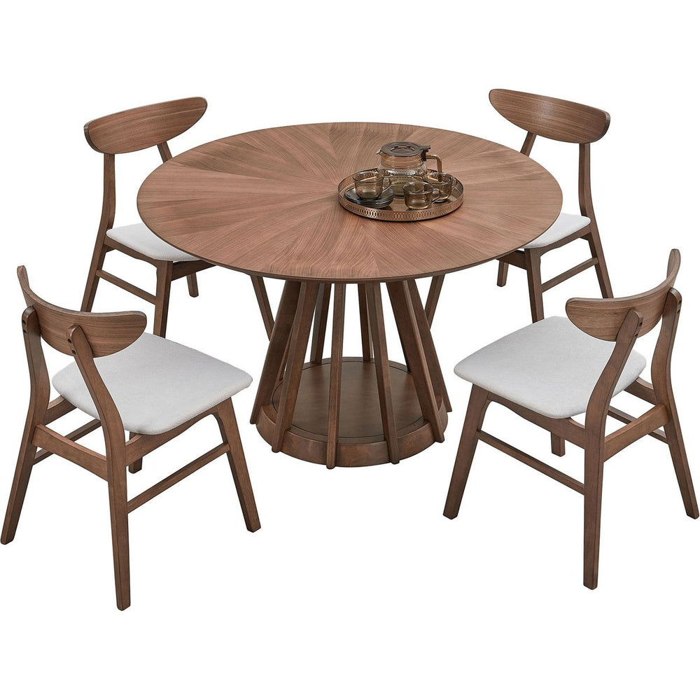 Streamdale Furniture (1 Table+4 Chairs)Modern Dining Table Set of 5 pcs,Wooden Dining Table and Upholstered Chairs for Living Room,Round Kitchen Set with Sturdy Legs for Restaurant,Walnut W2582S00125