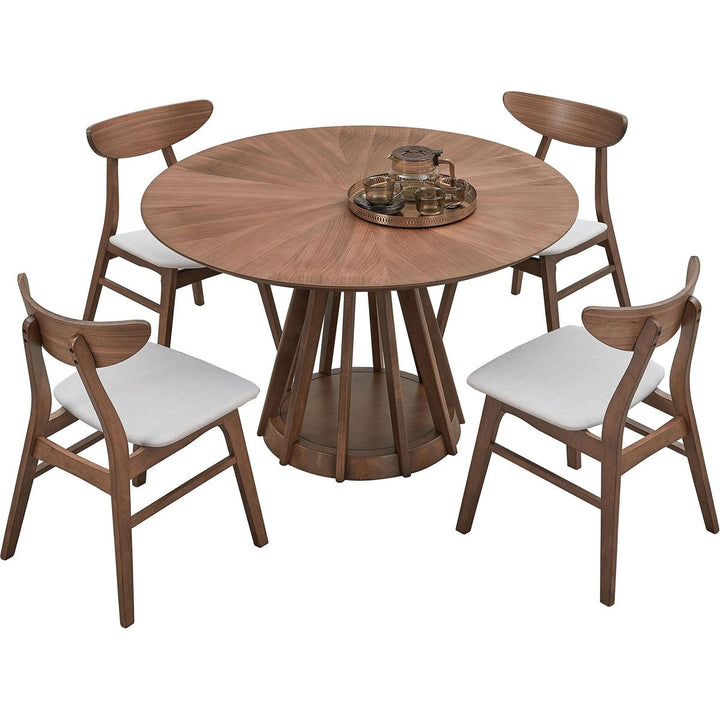 Streamdale Furniture (1 Table+4 Chairs)Modern Dining Table Set of 5 pcs,Wooden Dining Table and Upholstered Chairs for Living Room,Round Kitchen Set with Sturdy Legs for Restaurant,Walnut W2582S00125