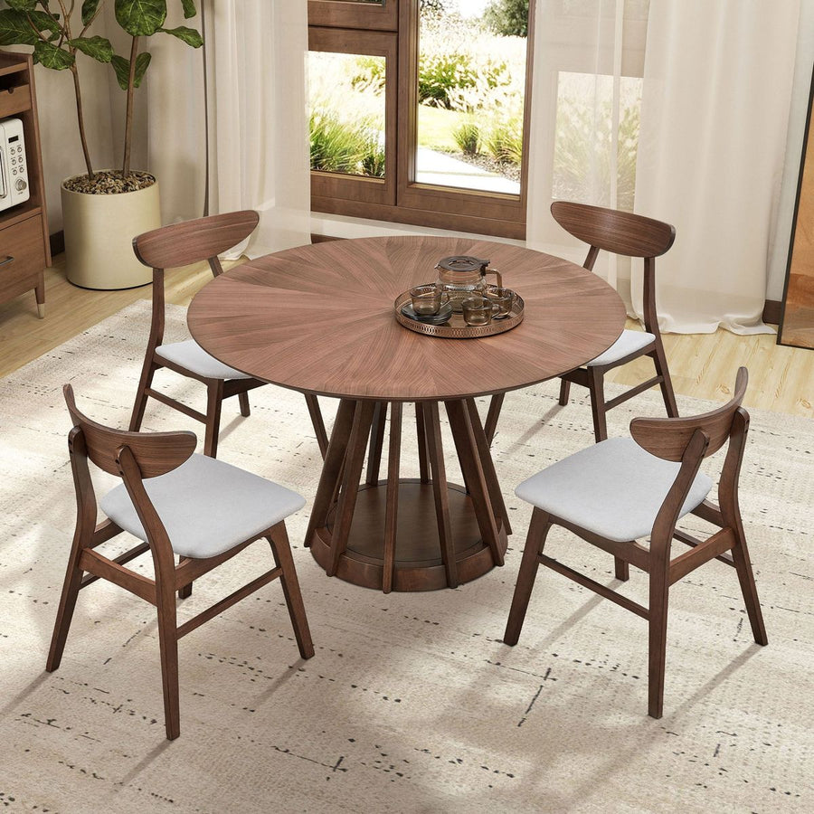 Streamdale Furniture (1 Table+4 Chairs)Modern Dining Table Set of 5 pcs,Wooden Dining Table and Upholstered Chairs for Living Room,Round Kitchen Set with Sturdy Legs for Restaurant,Walnut W2582S00125