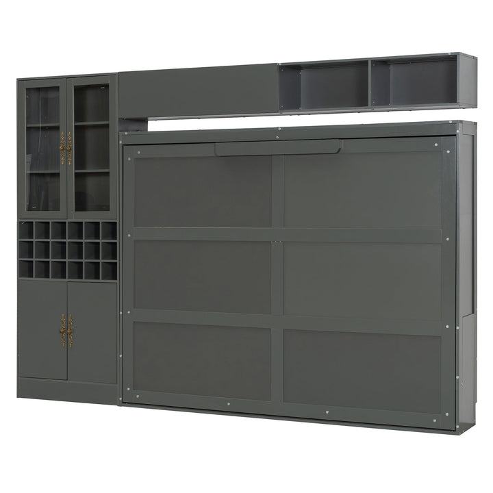 Queen Size Murphy Bed Wall Bed with Sofa , Shelves USB & Light ,Gray