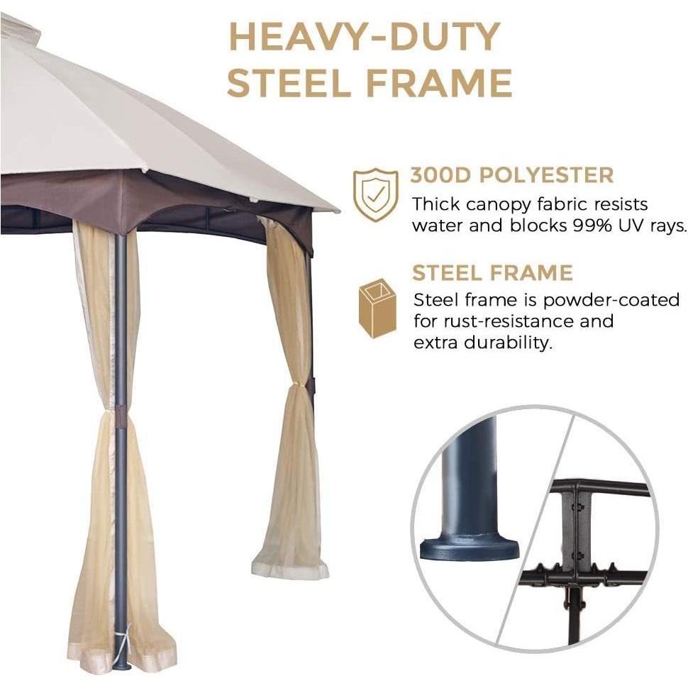 Streamdale Furniture 10x12 FT Softtop Metal Gazebo with Mosquito Net&Sunshade Curtains,Sturdy Heavy Duty Double Roof Canopy,Galvanized Steel Design Outdoor Tent,Suitable for Gardens,Patio,Backyard W2259P155187