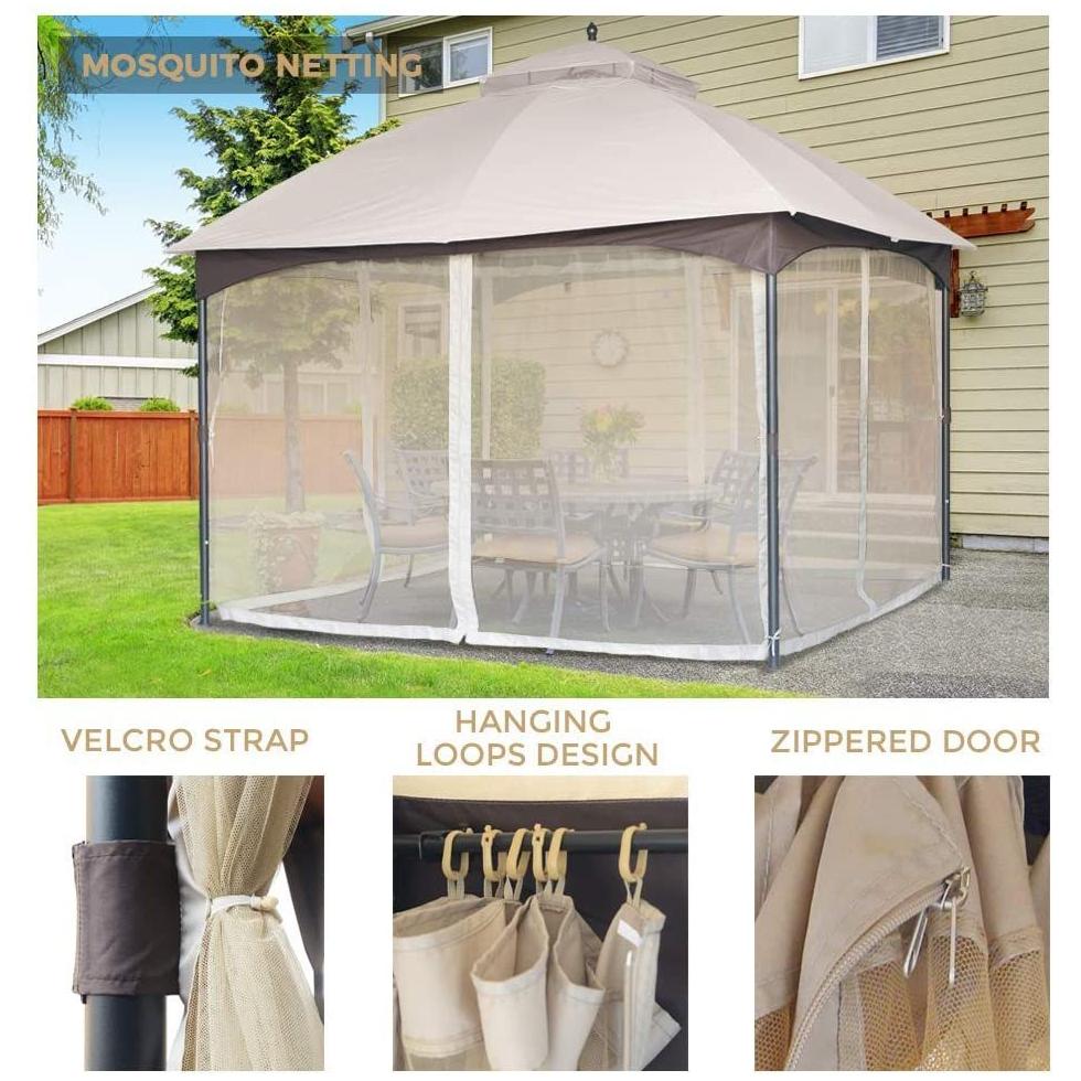 Streamdale Furniture 10x12 FT Softtop Metal Gazebo with Mosquito Net&Sunshade Curtains,Sturdy Heavy Duty Double Roof Canopy,Galvanized Steel Design Outdoor Tent,Suitable for Gardens,Patio,Backyard W2259P155187