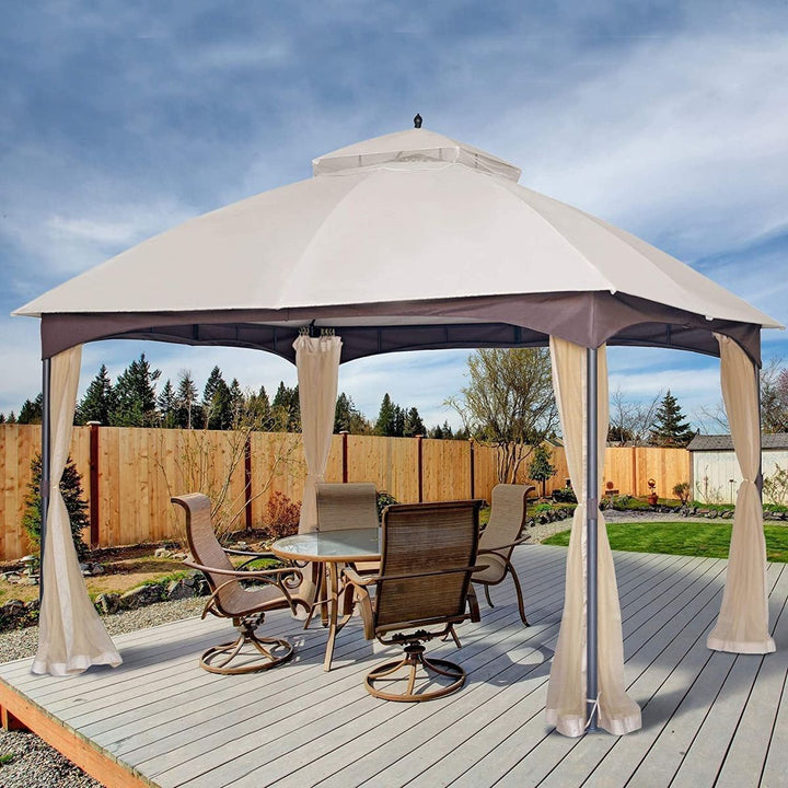 Streamdale Furniture 10x12 FT Softtop Metal Gazebo with Mosquito Net&Sunshade Curtains,Sturdy Heavy Duty Double Roof Canopy,Galvanized Steel Design Outdoor Tent,Suitable for Gardens,Patio,Backyard W2259P155187