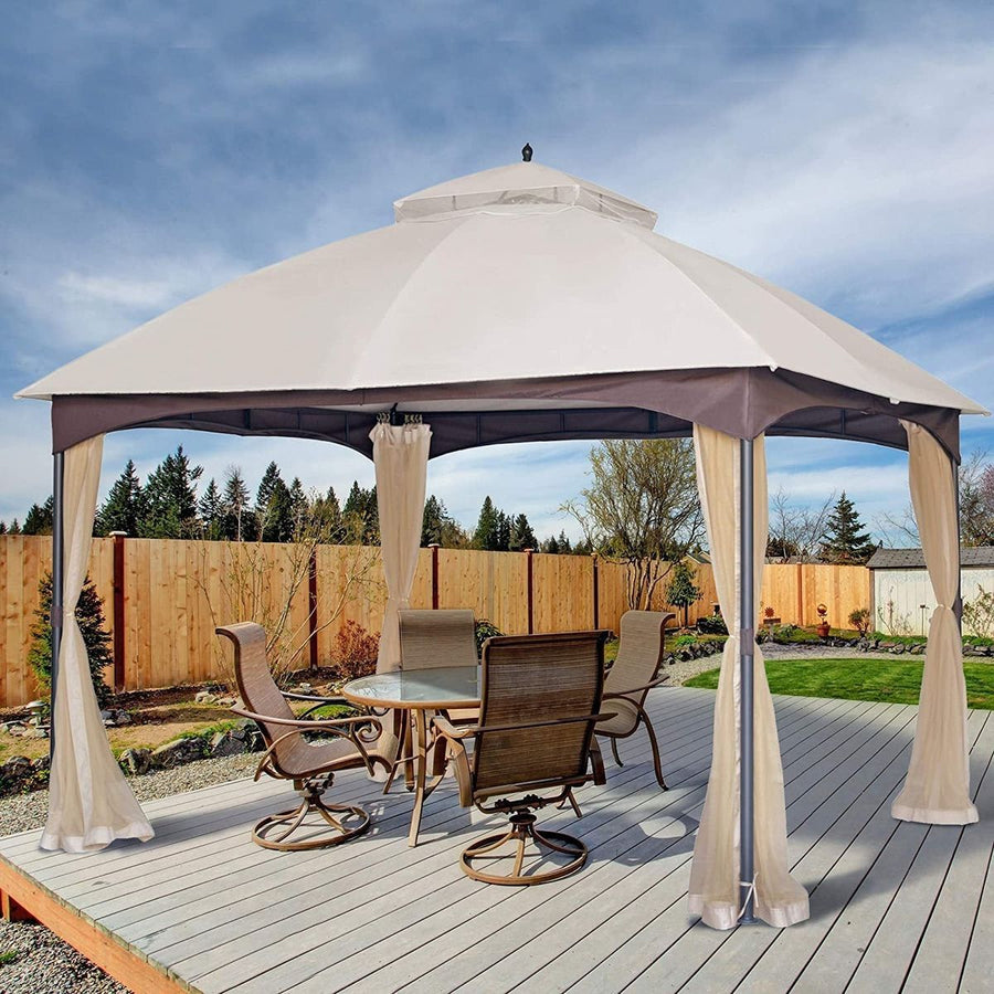 Streamdale Furniture 10x12 FT Softtop Metal Gazebo with Mosquito Net&Sunshade Curtains,Sturdy Heavy Duty Double Roof Canopy,Galvanized Steel Design Outdoor Tent,Suitable for Gardens,Patio,Backyard W2259P155187