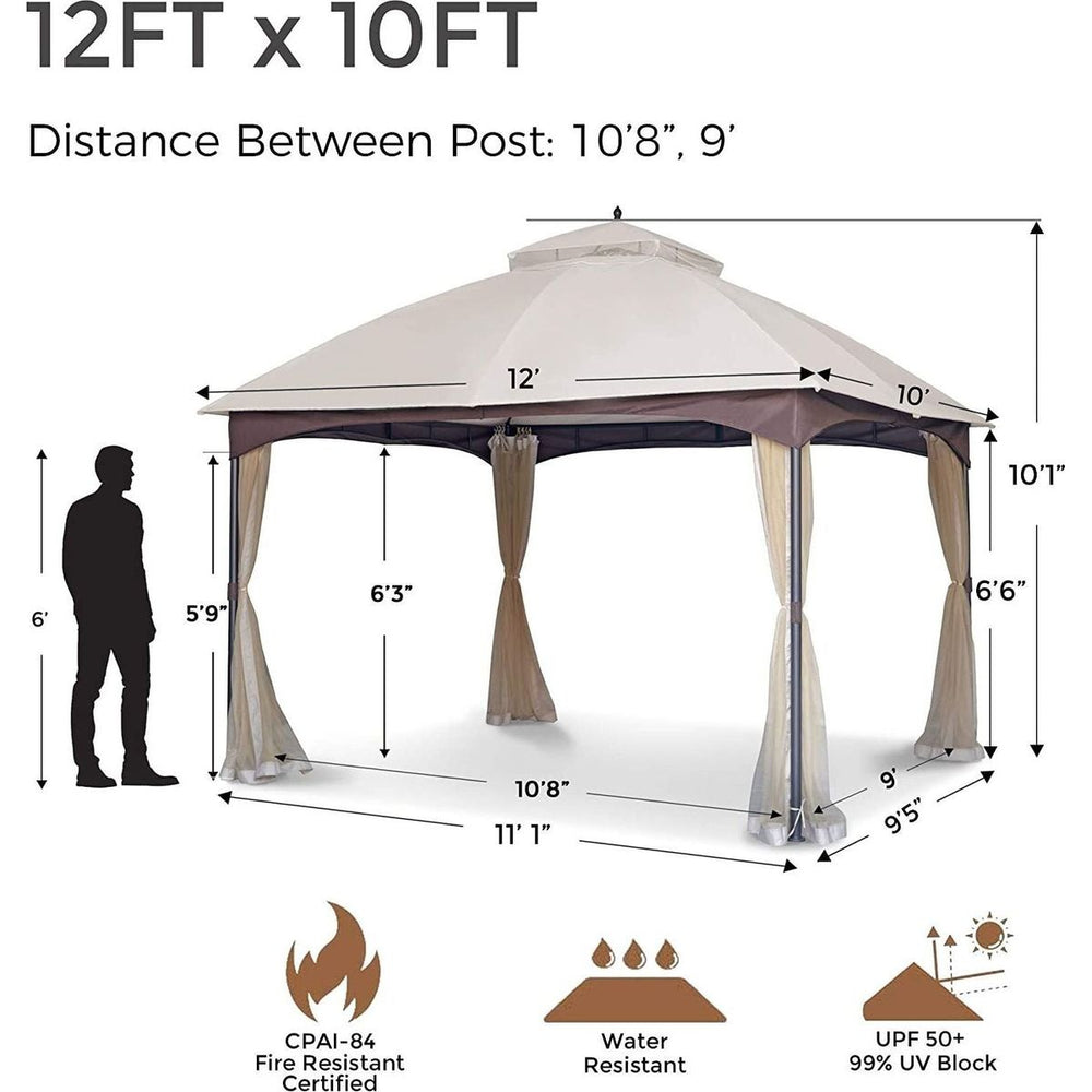 Streamdale Furniture 10x12 FT Softtop Metal Gazebo with Mosquito Net&Sunshade Curtains,Sturdy Heavy Duty Double Roof Canopy,Galvanized Steel Design Outdoor Tent,Suitable for Gardens,Patio,Backyard W2259P155187