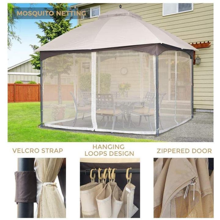 Streamdale Furniture 10x12 FT Softtop Metal Gazebo with Mosquito Net&Sunshade Curtains,Sturdy Heavy Duty Double Roof Canopy,Galvanized Steel Design Outdoor Tent,Suitable for Gardens,Patio,Backyard W2259P155187