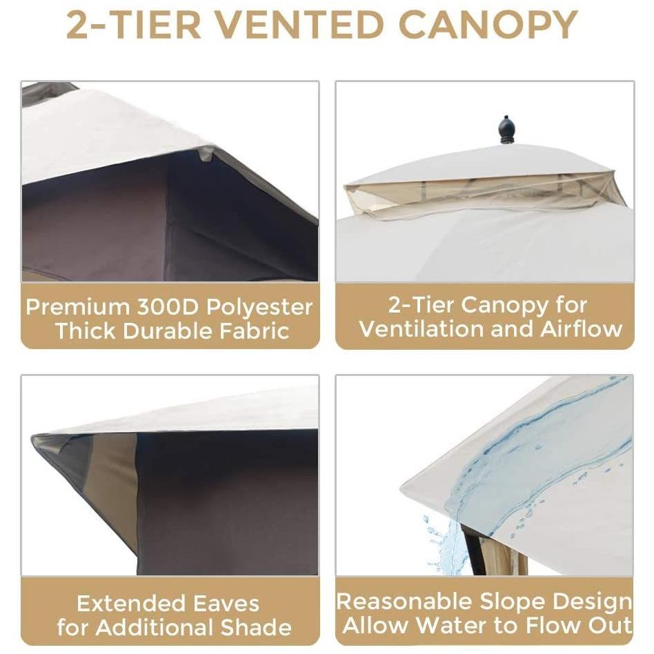 Streamdale Furniture 10x12 FT Softtop Metal Gazebo with Mosquito Net&Sunshade Curtains,Sturdy Heavy Duty Double Roof Canopy,Galvanized Steel Design Outdoor Tent,Suitable for Gardens,Patio,Backyard W2259P155187