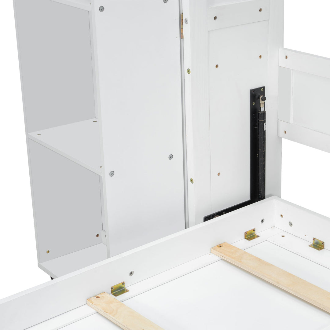 Queen Murphy Bed Wall Bed with Storage Doors, White