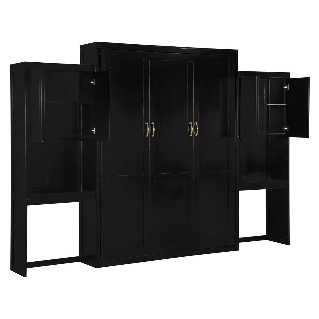 Queen Size Murphy Bed with Desk, Vanity and Cabinets, Espresso