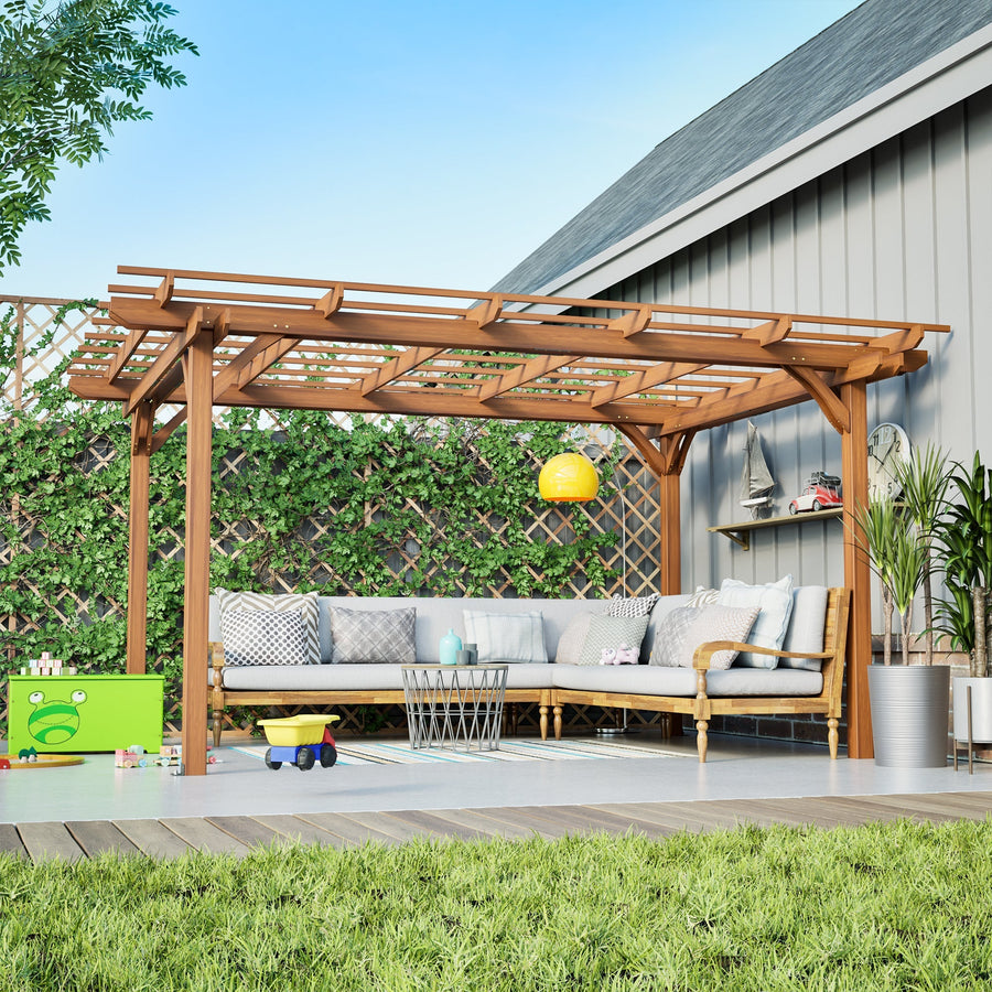 Streamdale Furniture 12 x 10 FT Outdoor Wood Pergola, Wooden Grape Pergola for Climbing Plant Support for Garden, Patio, Backyard, Deck, Brown W1422S00054