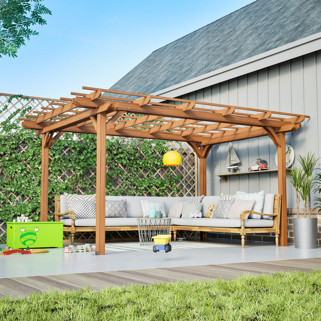 Streamdale Furniture 12 x 10 FT Outdoor Wood Pergola, Wooden Grape Pergola for Climbing Plant Support for Garden, Patio, Backyard, Deck, Brown W1422S00054