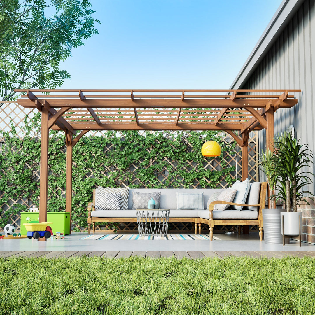 Streamdale Furniture 12 x 10 FT Outdoor Wood Pergola, Wooden Grape Pergola for Climbing Plant Support for Garden, Patio, Backyard, Deck, Brown W1422S00054