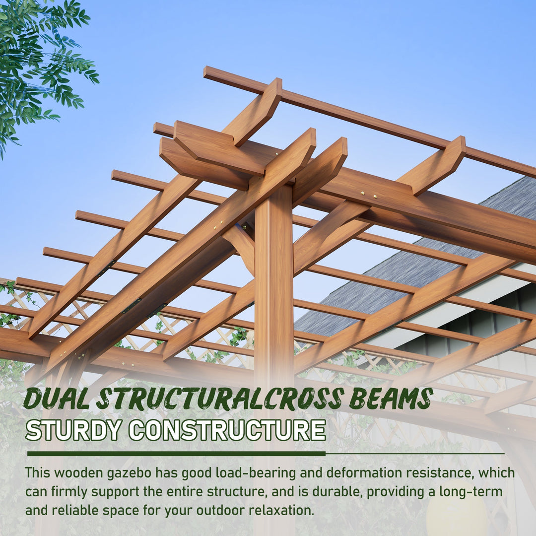 Streamdale Furniture 12 x 10 FT Outdoor Wood Pergola, Wooden Grape Pergola for Climbing Plant Support for Garden, Patio, Backyard, Deck, Brown W1422S00054