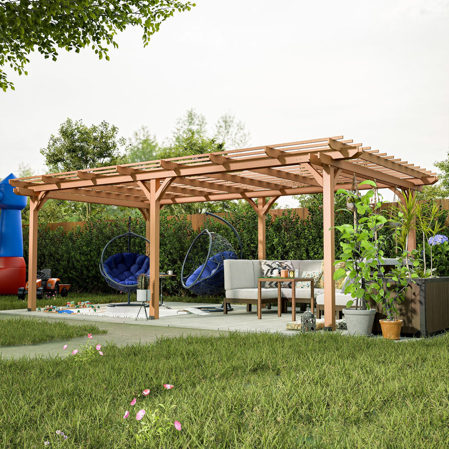 Streamdale Furniture 12' x 16' Outdoor Gazebo Wooden Grape pergola for Climbing Plant Support, Garden, Terrace, Backyard, Deck, Brown W1422S00045