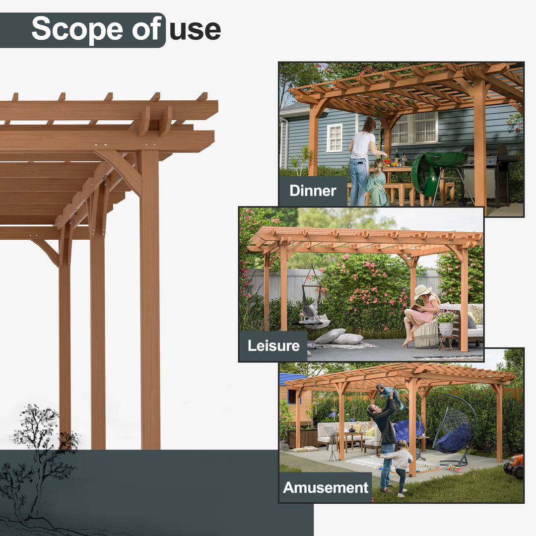 Streamdale Furniture 12' x 16' Outdoor Gazebo Wooden Grape pergola for Climbing Plant Support, Garden, Terrace, Backyard, Deck, Brown W1422S00045