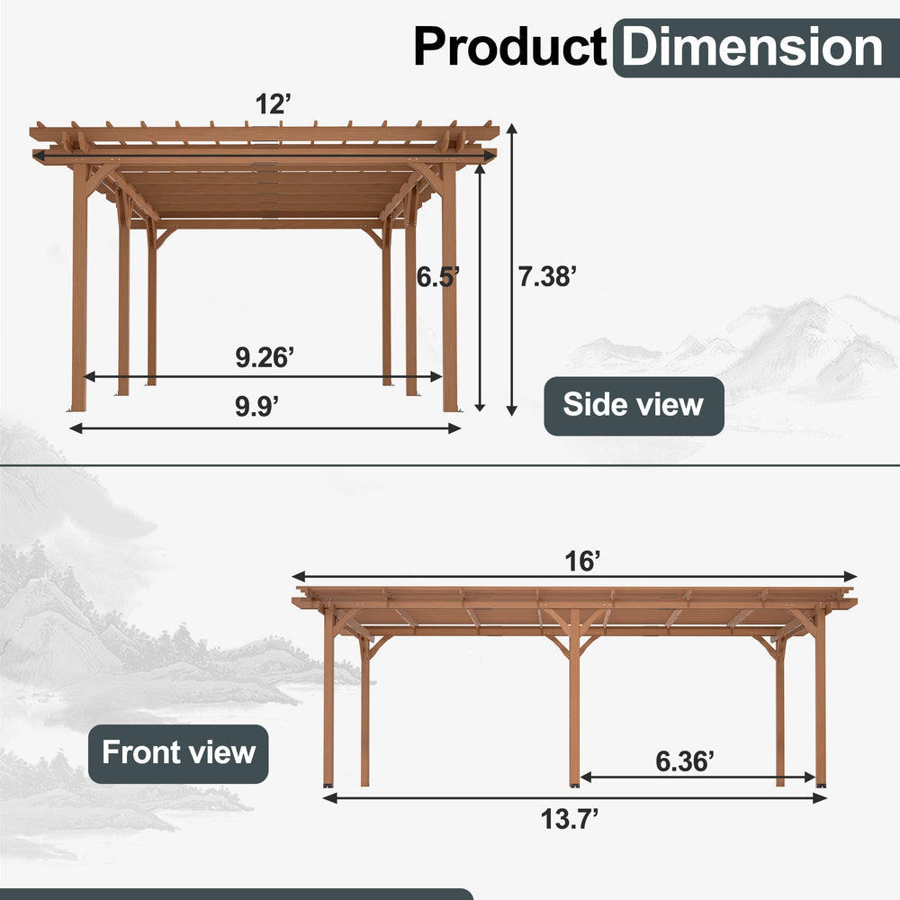 Streamdale Furniture 12' x 16' Outdoor Gazebo Wooden Grape pergola for Climbing Plant Support, Garden, Terrace, Backyard, Deck, Brown W1422S00045