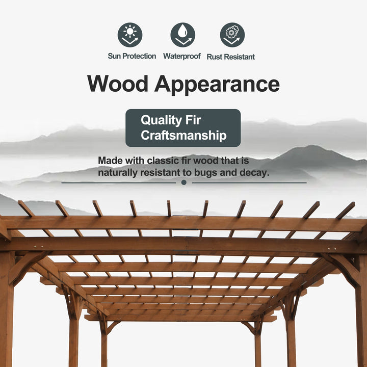 Streamdale Furniture 12' x 16' Outdoor Gazebo Wooden Grape pergola for Climbing Plant Support, Garden, Terrace, Backyard, Deck, Brown W1422S00045