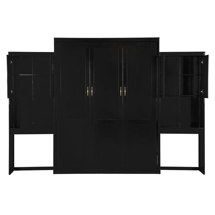 Queen Size Murphy Bed with Desk, Vanity and Cabinets, Espresso