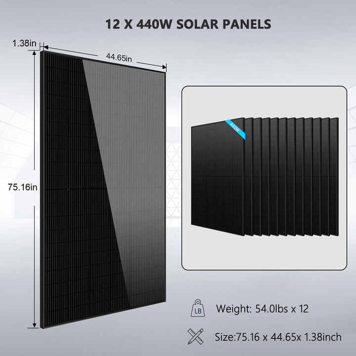 Complete off Grid Solar Kit 12000W 48V 120V/240V output 10.24KWH Lithium Battery 5400 Watt Solar Panel SGK-12MAX