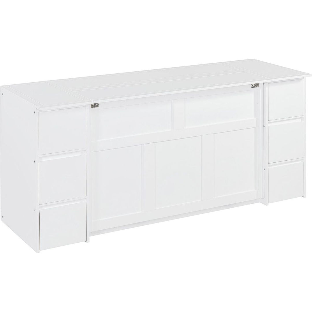 Full Size Murphy Bed with Drawers, Cabinets and USB Ports,White