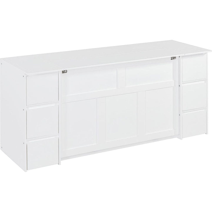 Full Size Murphy Bed with Drawers, Cabinets and USB Ports,White