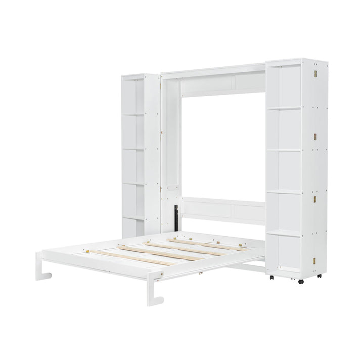 Queen Murphy Bed Wall Bed with Storage Doors, White