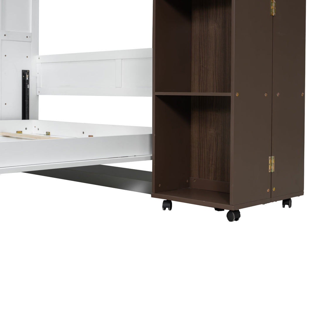 Queen Murphy Bed Wall Bed with Storage Doors, Espresso