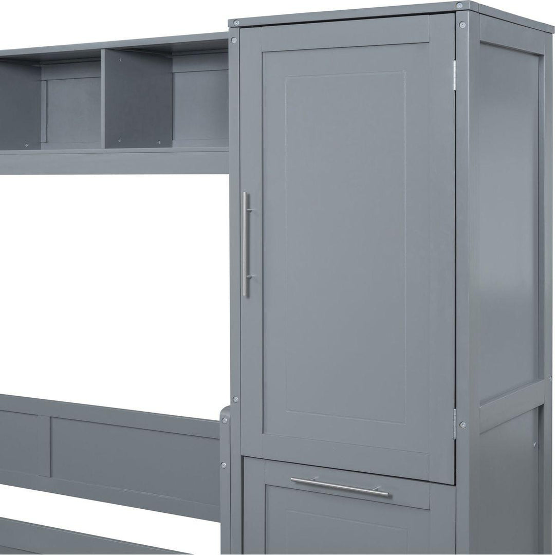 Full Size Murphy Bed Wall Bed with Closet and Drawers,Gray