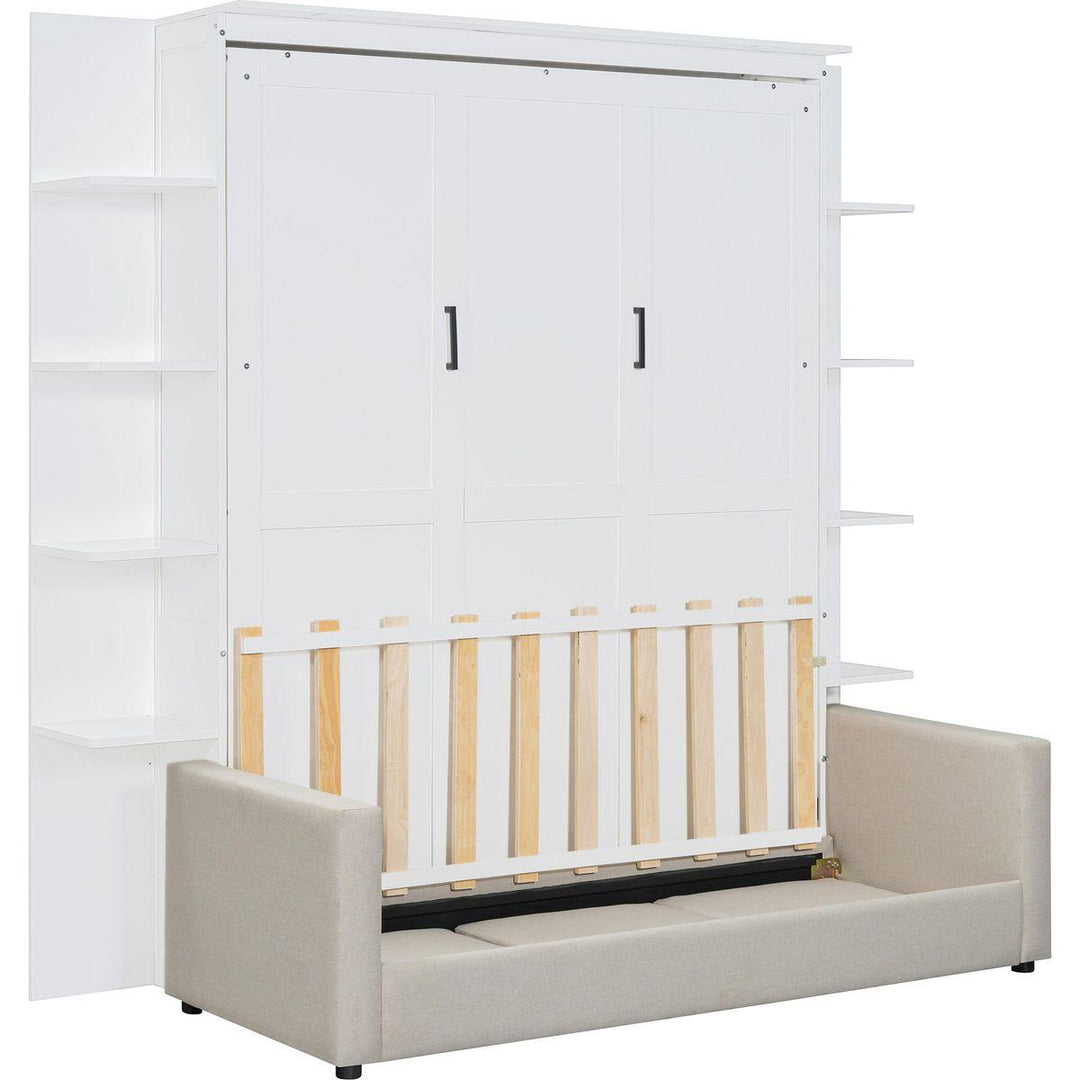 Queen Size Murphy Bed Wall Bed with Sofa,White