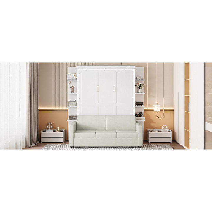 Queen Size Murphy Bed Wall Bed with Sofa,White