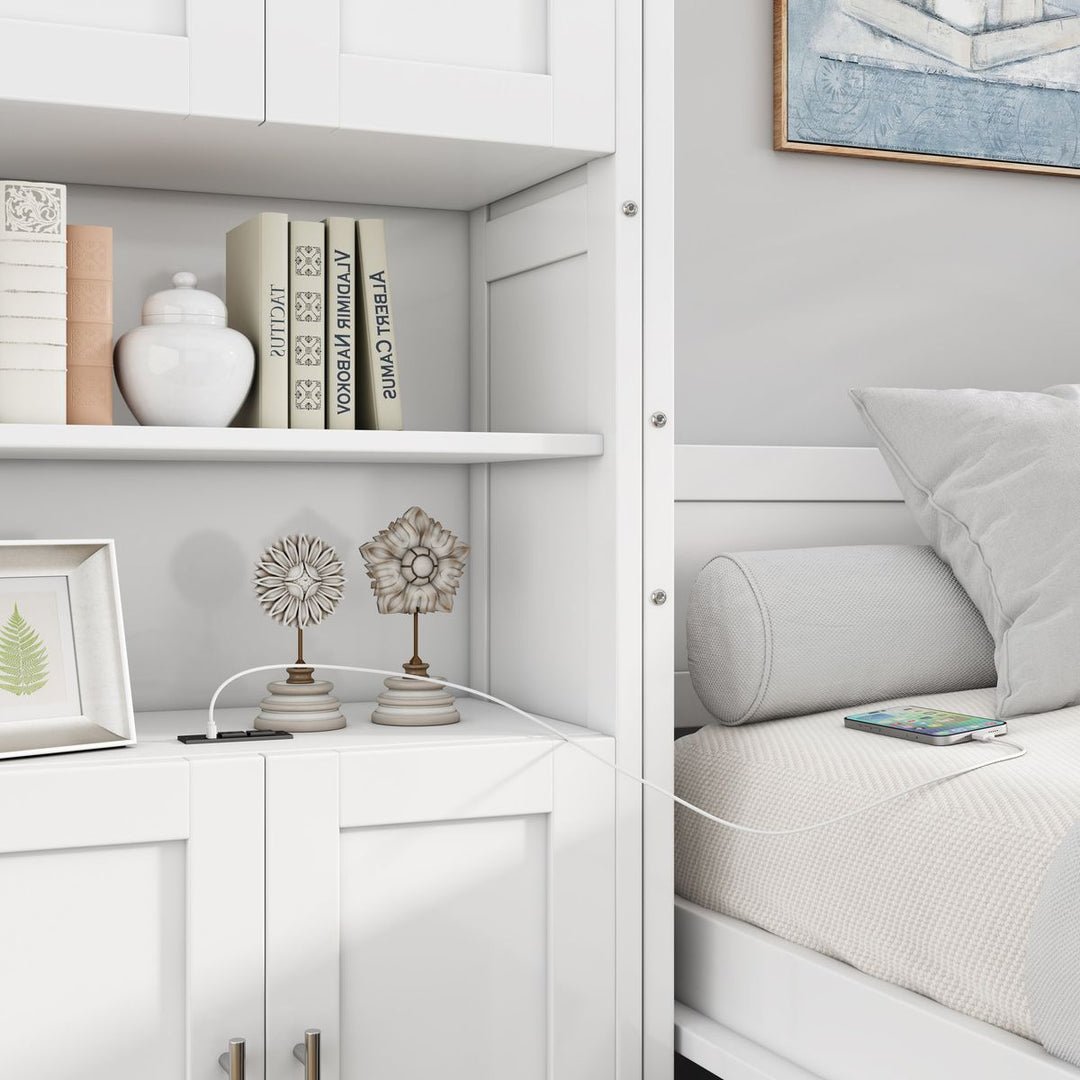 Full Size Murphy Bed with 2 Side Cabinet Storage Shelves, 61.5-inch Cabinet Bed Folding Wall Bed with Desk Combo Perfect for Guest Room, Study, Office,White(old sku:BS7013008109C)