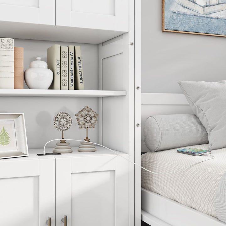 Full Size Murphy Bed with 2 Side Cabinet Storage Shelves, 61.5-inch Cabinet Bed Folding Wall Bed with Desk Combo Perfect for Guest Room, Study, Office,White(old sku:BS7013008109C)